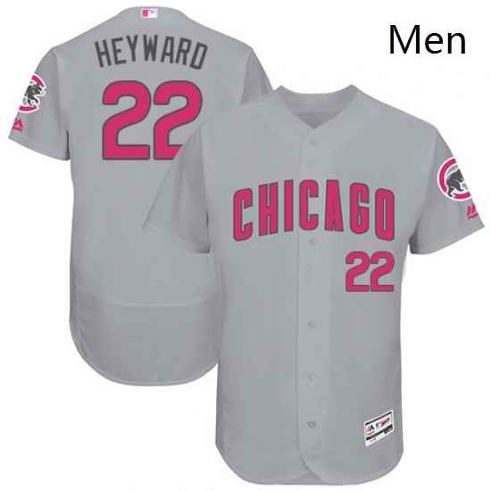 Mens Majestic Chicago Cubs 22 Jason Heyward Grey Mothers Day Flexbase Authentic Collection MLB Jersey